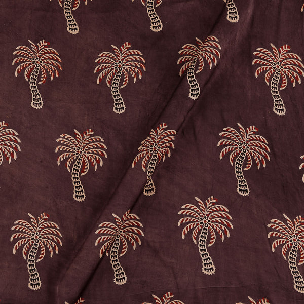 Modal Satin Coffee Brown Colour Vanaspati Hand Block Print Fabric 9458H Online