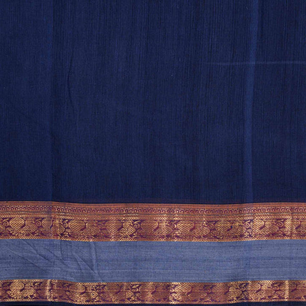 Navy Blue Colour Mercerised Cotton With Two Side Peacock Motif Border Fabric for Sarees and Kurtis