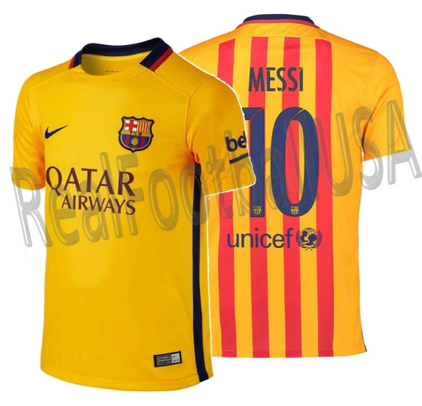 Octrooi onkruid Bijdrager NIKE LIONEL MESSI FC BARCELONA AWAY YOUTH JERSEY 2015/16 –  REALFOOTBALLUSA.NET