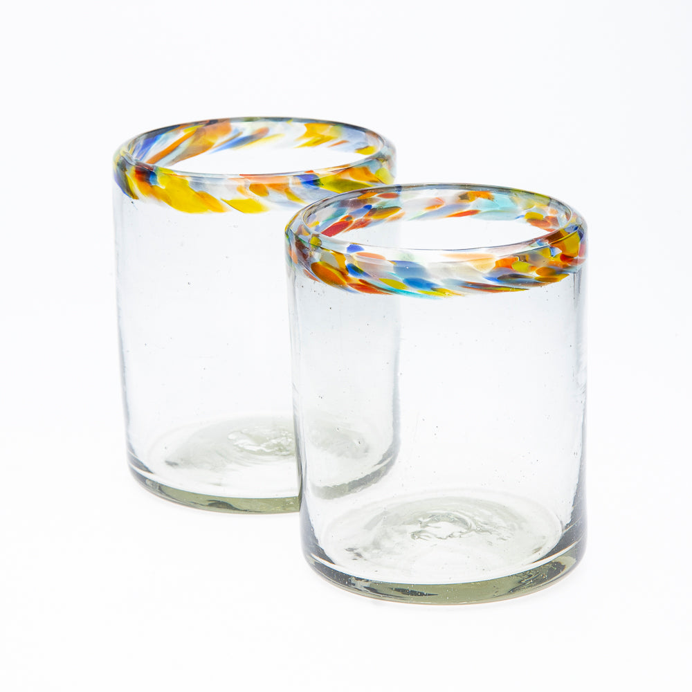 Pack of Blue and white confetti glasses made of blown glass