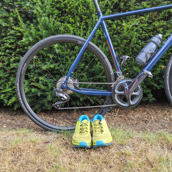 Running shoes and bicycle drivetrain