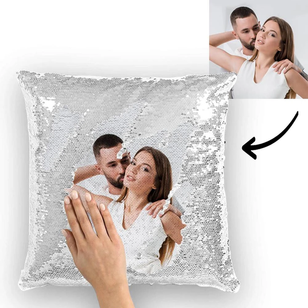 Custom Couple Photo Magic Sequins Pillow Multicolor Sequin Cushion 15.75inch*15.75inch - Best Gift