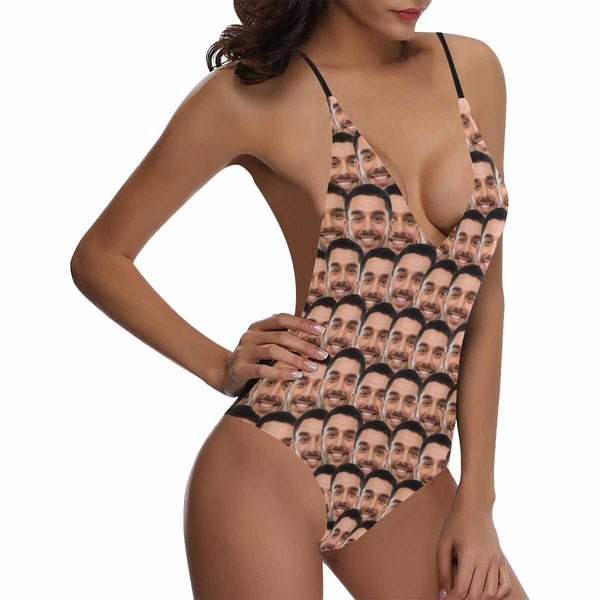 Custom Face Mash Photo V-Neck Women's One Piece Swimsuit