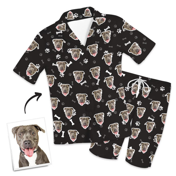 Custom Dog Photo Short Sleeve Pajamas, Nightwear, Sleepwear - Bone