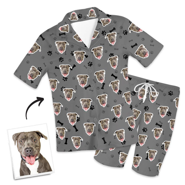 Custom Dog Photo Short Sleeve Pajamas, Nightwear, Sleepwear - Bone