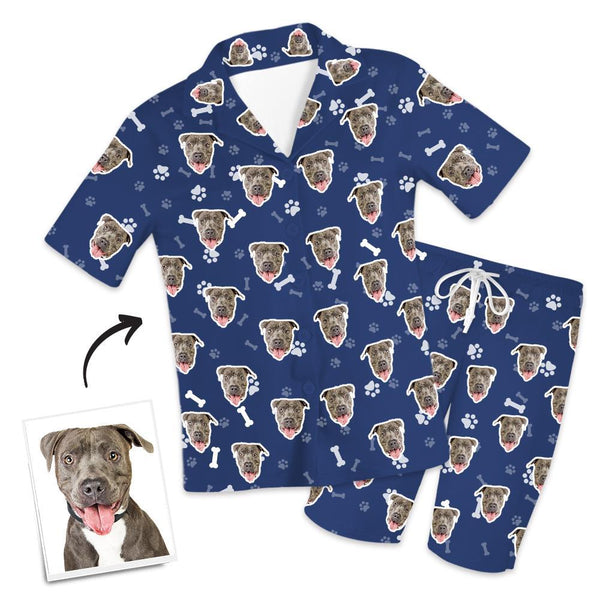 Custom Dog Photo Short Sleeve Pajamas, Nightwear, Sleepwear - Bone