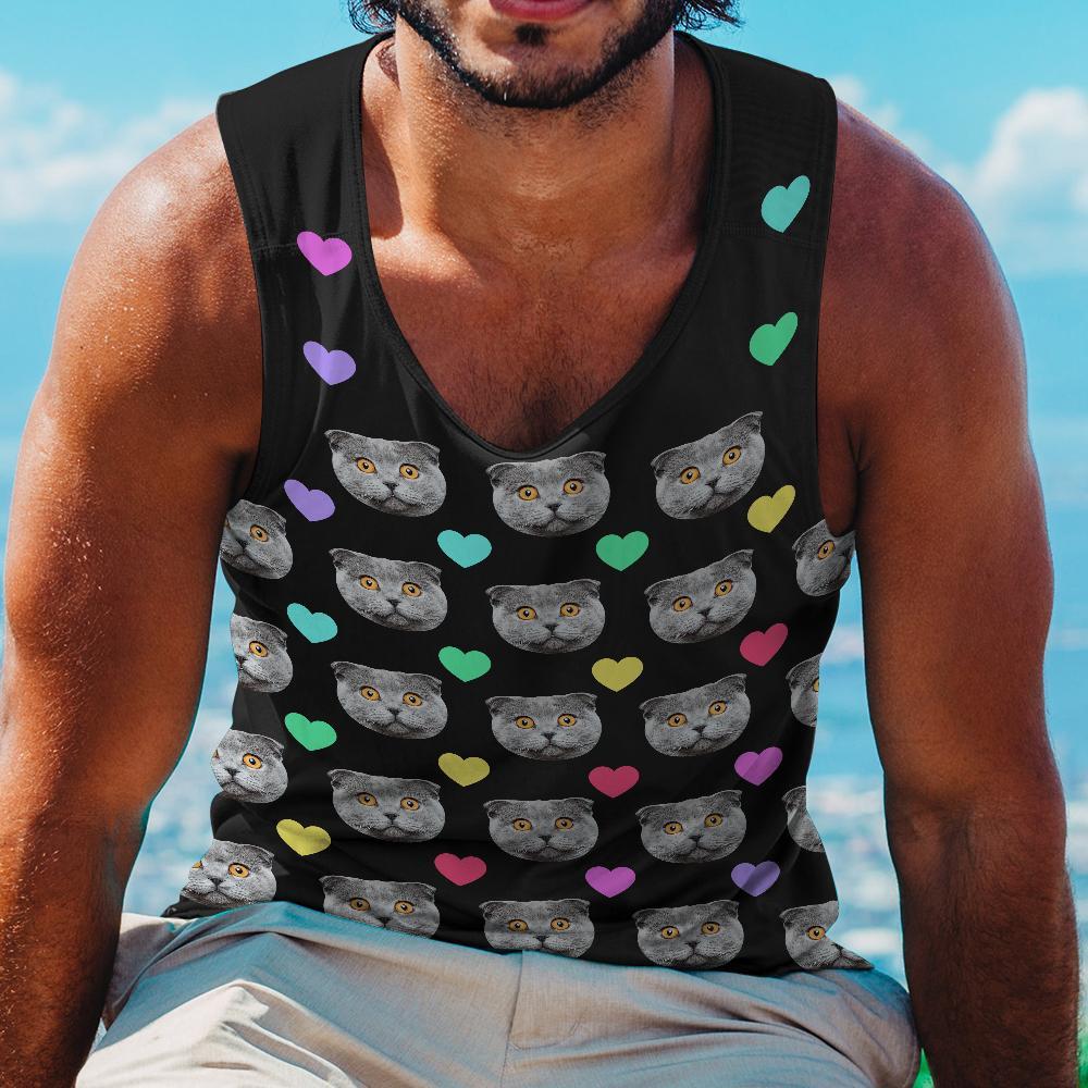 Custom Face Tank Top Colorful Heart Cat