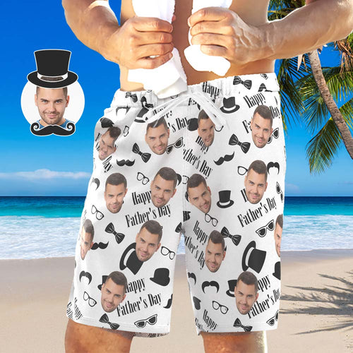 Custom Dad's Face Beach Short Personalised Photo Swim Trunks Happy Father's Day - MyFacepajamas