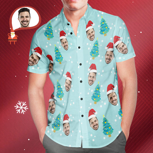 Custom Face Christmas Tree Hawaiian Shirts Personalised Photo Shirts Gift For Men