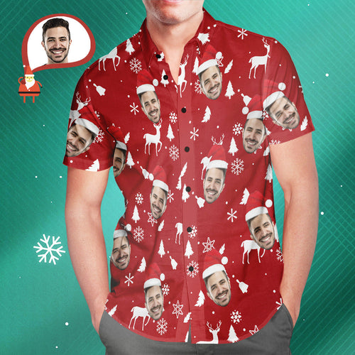 Custom Face Christmas Red Hawaiian Shirts Personalised Photo Shirts Gift For Men