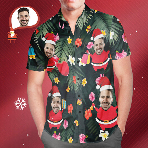 Custom Face Hawaiian Shirts Personalised Photo Santa Claus Christmas Shirt For Men