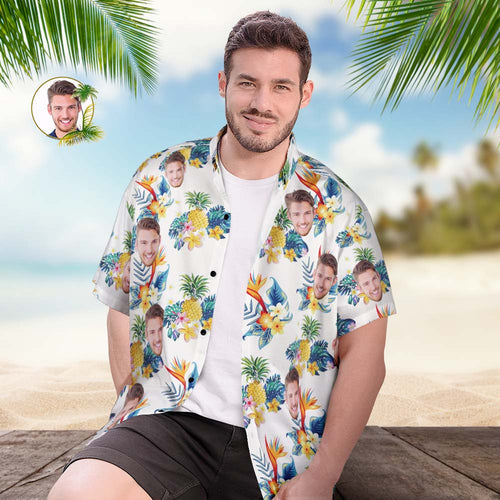 Custom Face Hawaiian Shirt Personalised Men's Photo Shirt Aloha Pineapple - MyFacepajamas