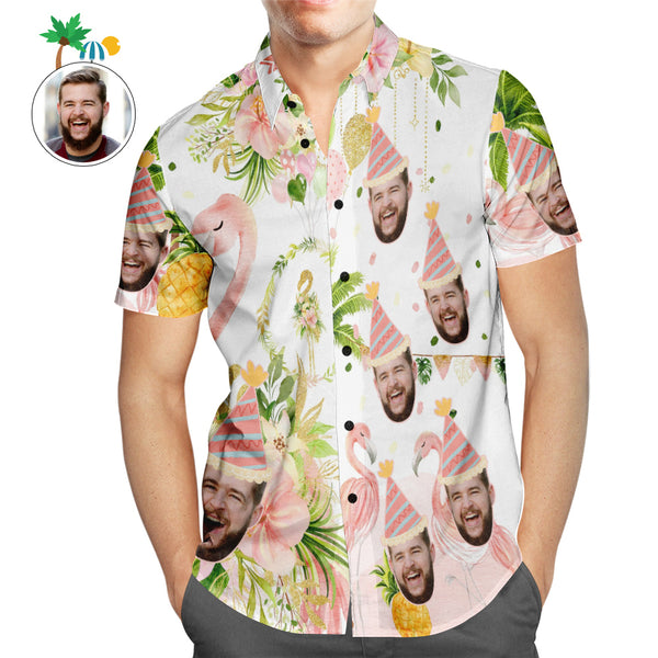 Custom Flamingo Birthday Party Hawaiian Shirt Personalized Face Shirt