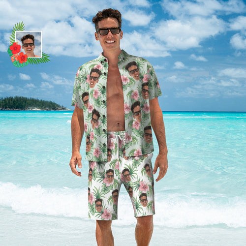 Custom Face Hawaiian Set Personalised Men's Photo Set Vacation Party Gift