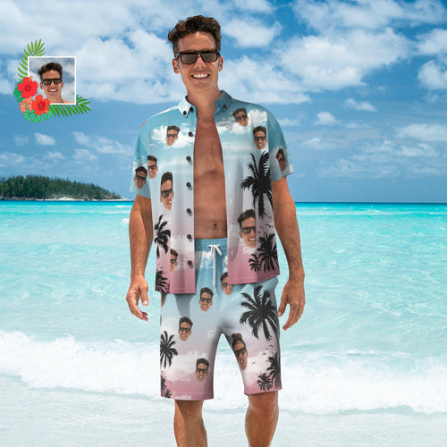 Custom Face Hawaiian Set Personalised Men's Photo Set Vacation Party Gift