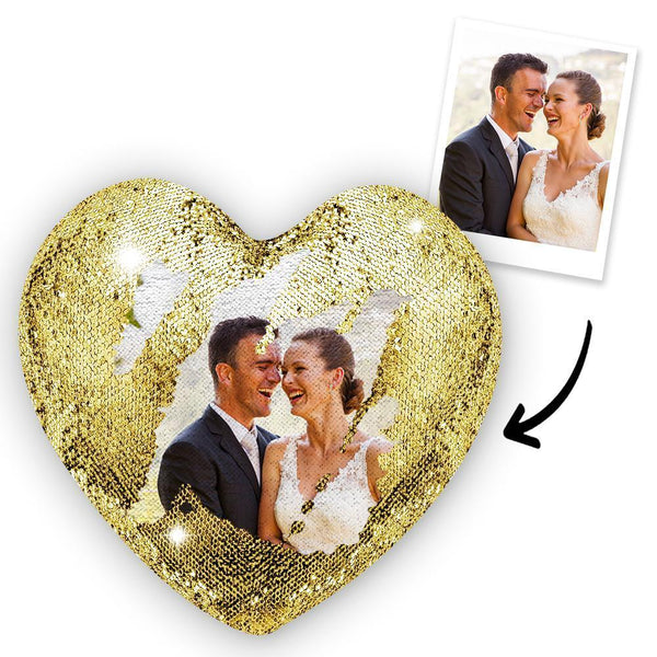 Custom Sweet Love Photo Magic Heart Sequin Cushion Pillow