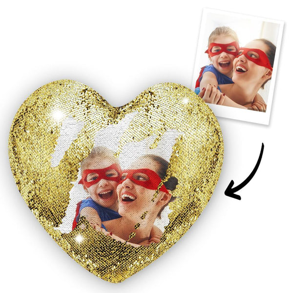 Custom Photo Heart Magic Sequin Cushions Pillow