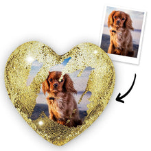 Custom Photo Pet Magic Heart Sequin Cushion Pillow