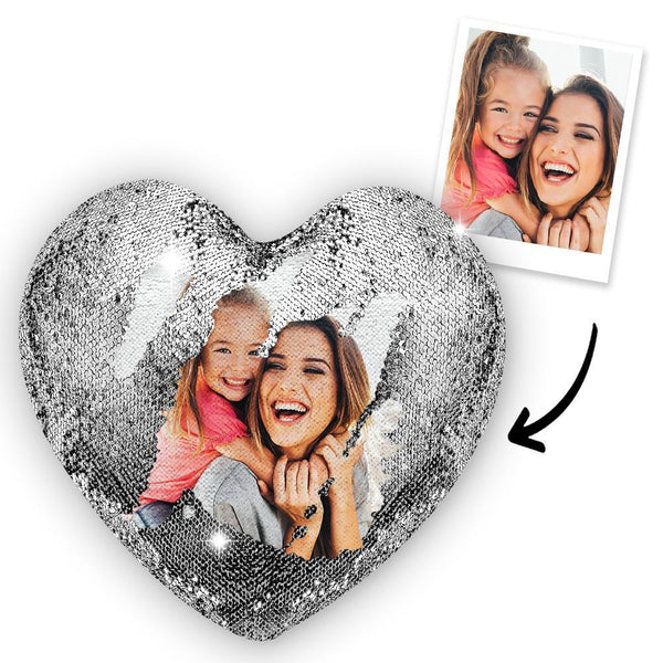 Custom Photo Heart Magic Sequin Cushions Pillow