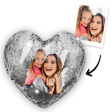 Custom Photo Magic Heart Sequin Cushion Pillow