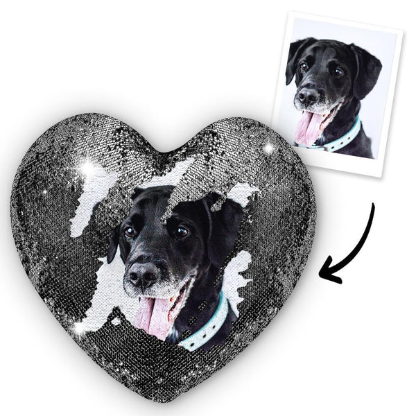 Custom Photo Pet Magic Heart Sequin Cushion Pillow