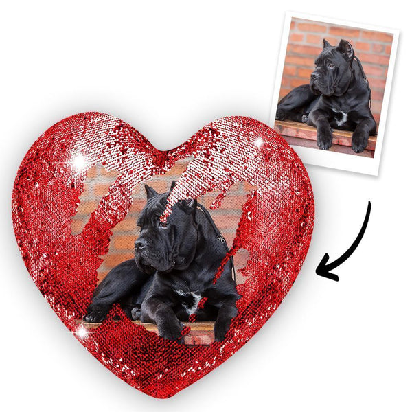 Custom Photo Pet Magic Heart Sequin Cushion Pillow