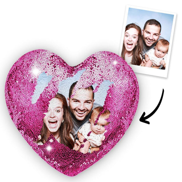 Custom Photo Heart Magic Sequins Pillow Multicolor Sequin Cushion