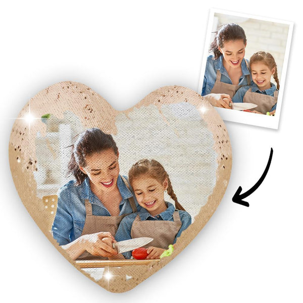 Custom Photo Heart Magic Sequin Cushions Pillow