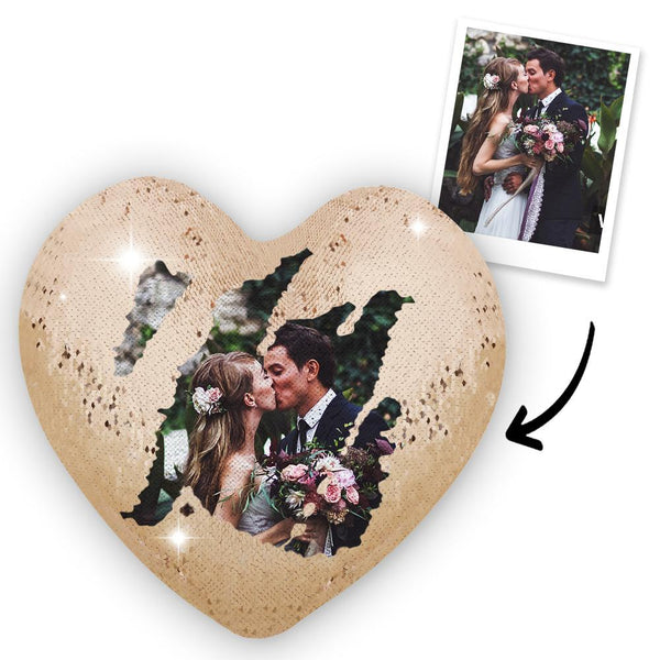 Custom Photo Magic Heart Sequin Cushion Pillow