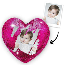 Custom Photo Heart Magic Sequins Pillow Multicolor Sequin Cushion