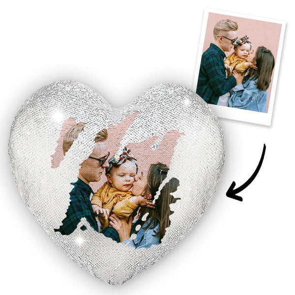 Custom Photo Pet Magic Heart Sequin Cushion Pillow