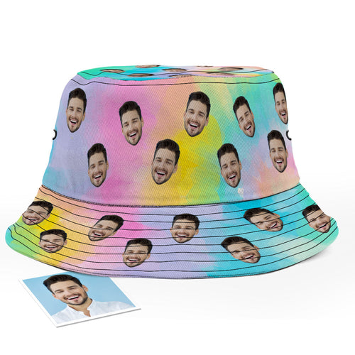Custom Face Tie-Dye Bucket Hat Unisex Photo Personalize Summer Cap Hiking Beach Rainbow Colors Sports Hats Gift for Lover