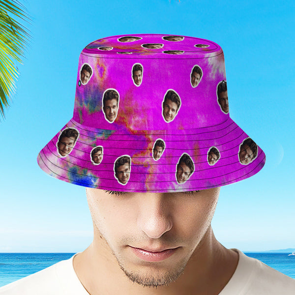 Custom Bucket Hat Unisex Face Bucket Hat Personalised Wide Brim Outdoor Summer Cap Hiking Beach Sports Hats Tie Dye - Violet - MyFacepajamas