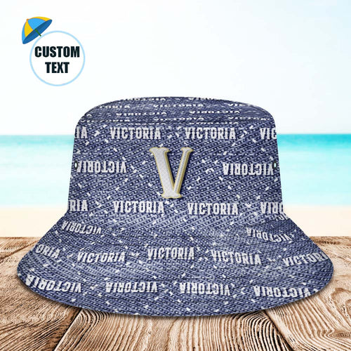 Custom Bucket Hat Unisex Blue Denim Style Fisherman Hat Personalised Your Name - MyFacepajamas