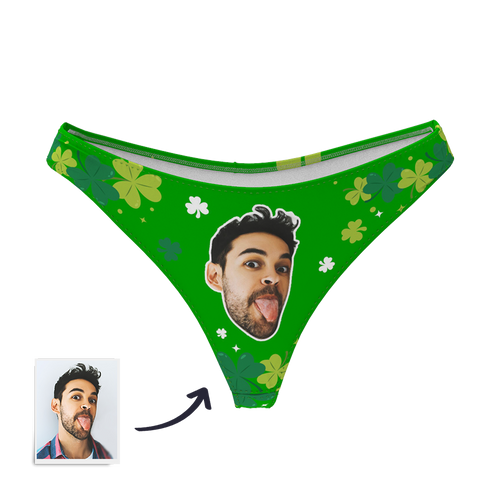 Women's Custom Photo Thong - Green Lucky clover