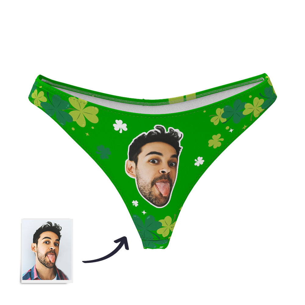 Women's Custom Photo Thong - Green Lucky clover