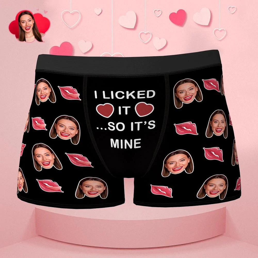 3D Preview Custom Face Boxer I Licked It So It's Mine Underwear Valentine's Day Gift for Boyfriend