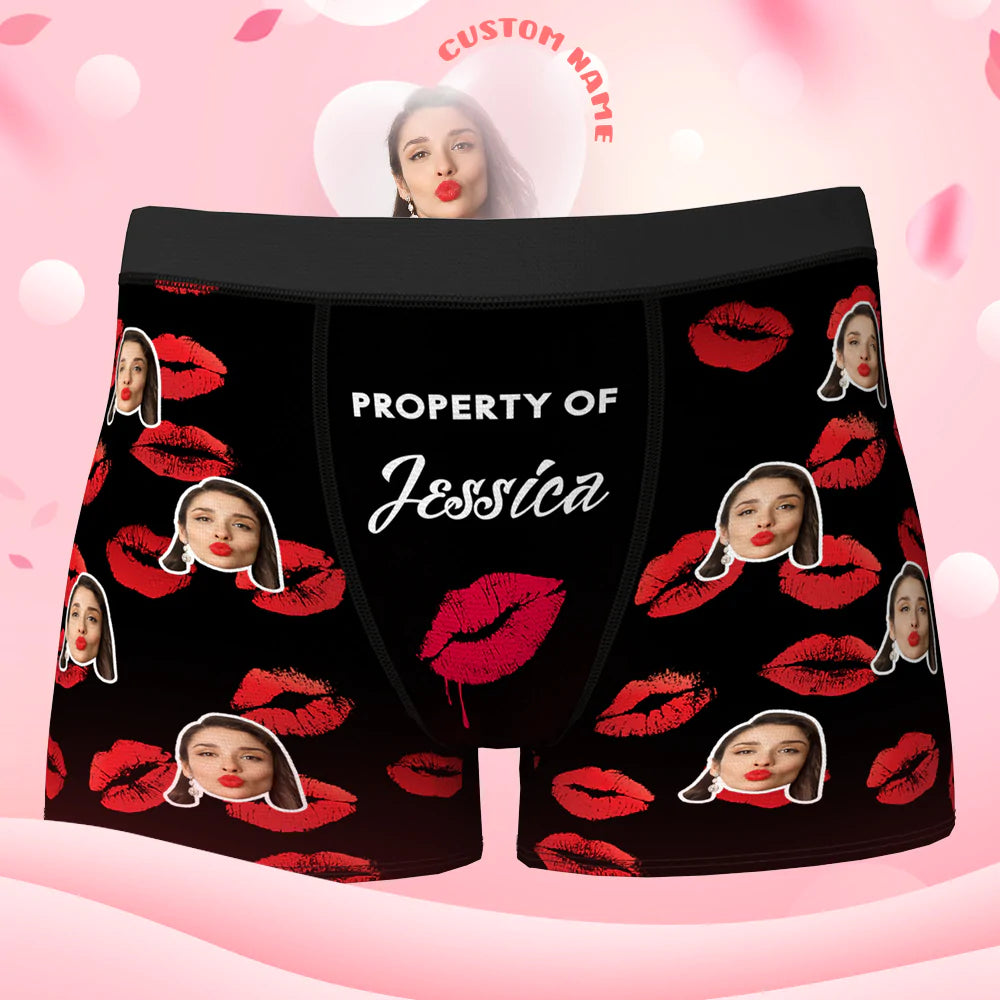 3D Preview Custom Face Boxer Shorts Personalised Photo Boxer Shorts Valentine's Day Gifts for Him - Property of Your Lover