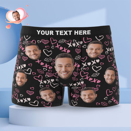 Custom Face Boxer Briefs Personalised Men's Boxer Shorts Heart Gift For Men - XOXO