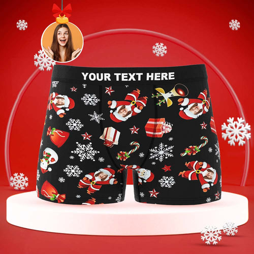 Custom Face Boxers Briefs Personalised Men's Shorts With Photo Santa Snowman Christmas Gifts
