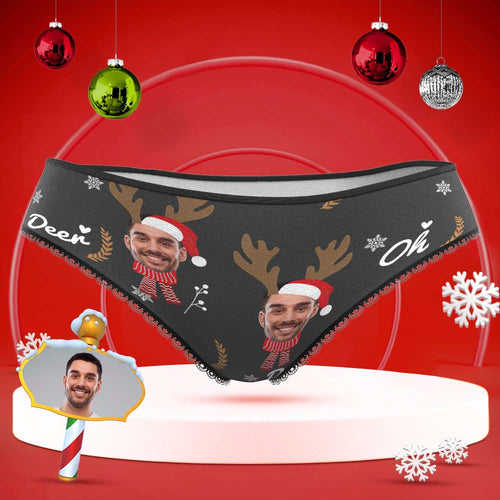 Custom Face Underwear Personalised Women Panties With Photo Christmas Reindeer