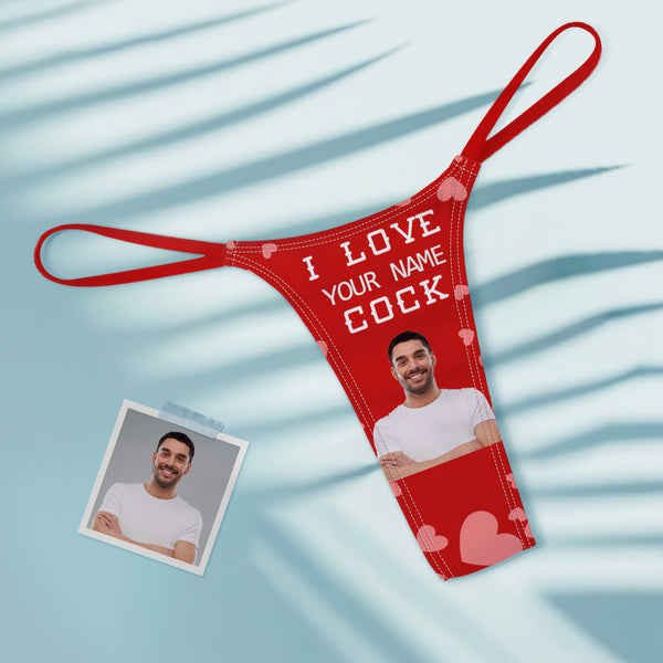 Custom Face Women's Colorful Tanga Thong Valentine's Day Gift I Love Your Cock