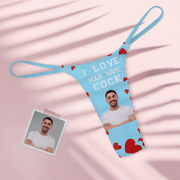 Custom Face Women's Colorful Tanga Thong Valentine's Day Gift I Love Your Cock