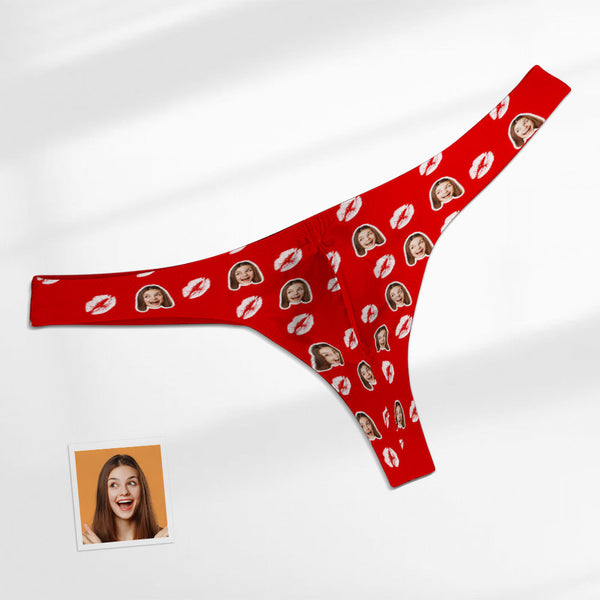 Custom Face Red Lips Men's Thong Kiss Men's Briefs - MyFacepajamas