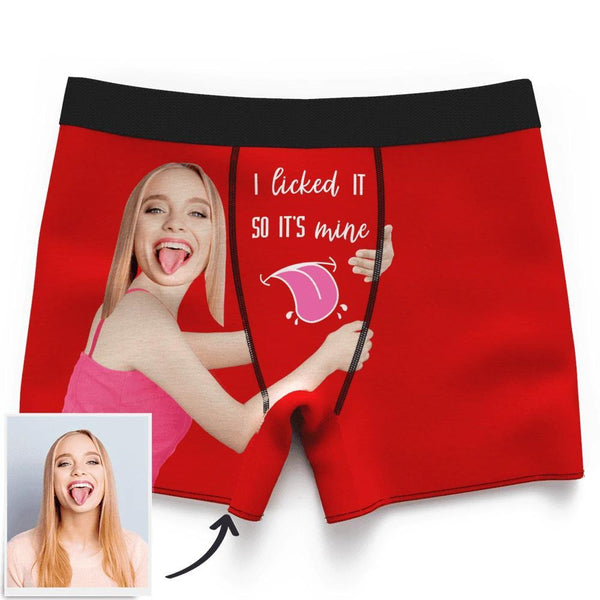 Men's Custom Face on Boxer Shorts I Licked It So It's Mine