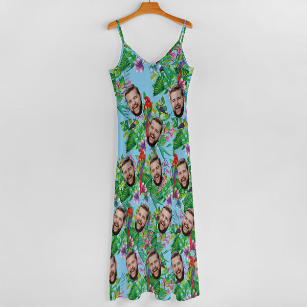 Custom Face Sling Hawaiian Style Long Dress Colorful Parrot