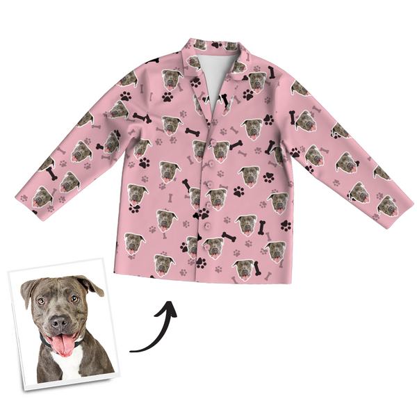 Custom Dog Photo Long Sleeve Pajamas, Nightwear, Sleepwear - Bone