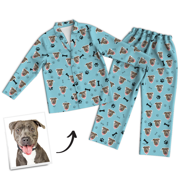 Custom Dog Photo Long Sleeve Pajamas, Nightwear, Sleepwear - Bone