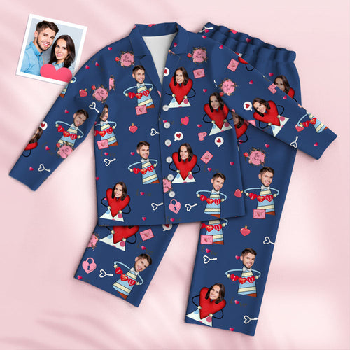 Custom Face Pajamas Personalized Photo Heart Women Men Pajama Set - Be Mine