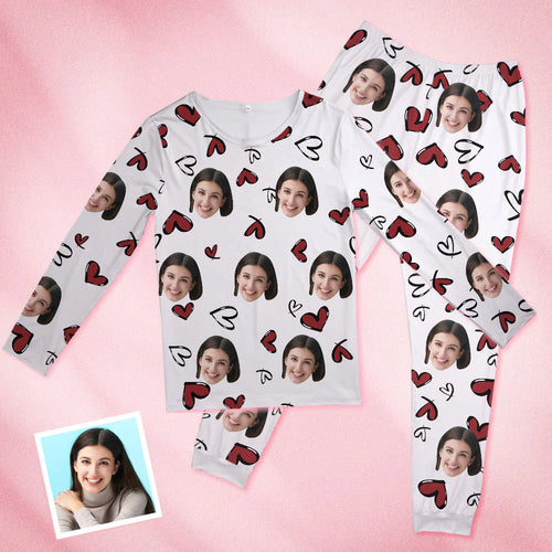 Custom Face White Pajamas Personalised Round Neck Funny Heart Pajamas For Women Valentine's Day Gift